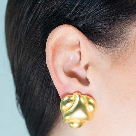 KJL By Kenneth Jay Lane Vintage Satin Gold Modernist Abstract Earrings - Picture 6 of 6